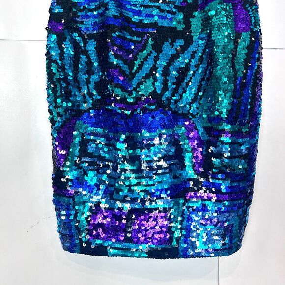 Black Tie By Oleg Cassini Mini Dress Womens Size 4 Blue Purple Sequined Beaded - Picture 16 of 16